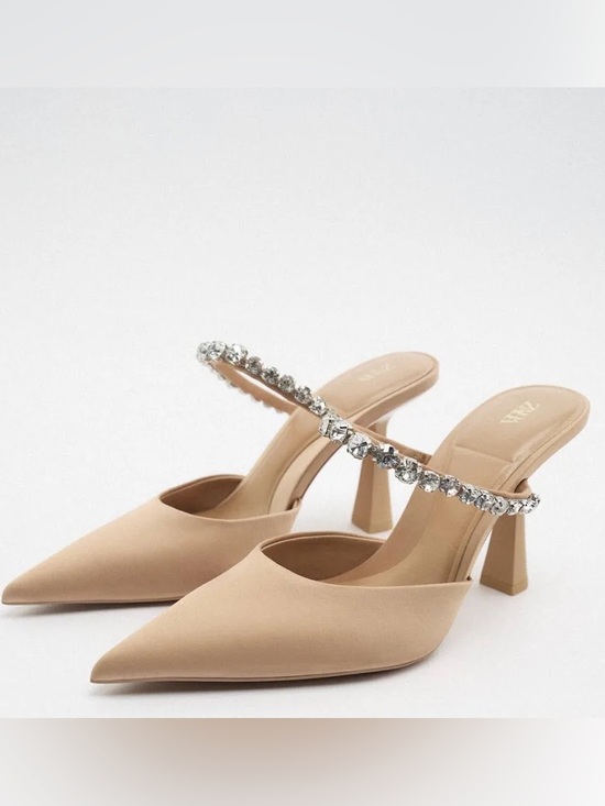 Zara Shoes - Zara Jeweled Satin Mule Nude